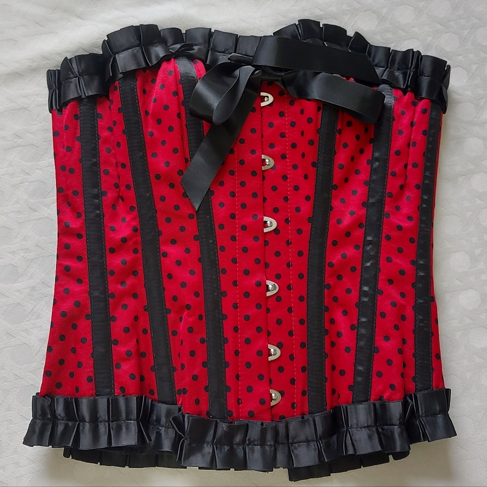 Polka Dot Babydoll Corset Size 24 Bow Waist‎ Trainer Shapewear Boned Bustier
